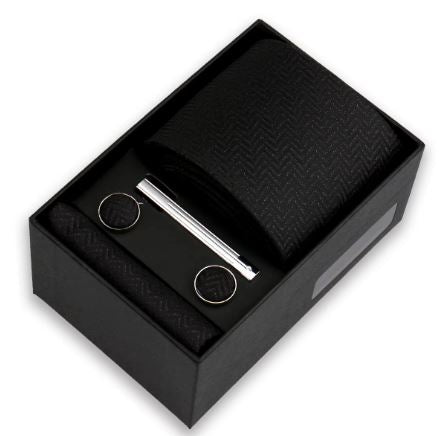 Men's Necktie & Pocket Square Set with Tie Clip and Cufflinks