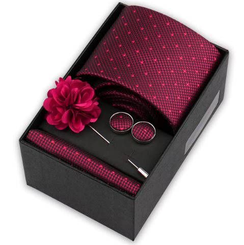 Men's Necktie & Pocket Square Set with Brooch and Cufflinks