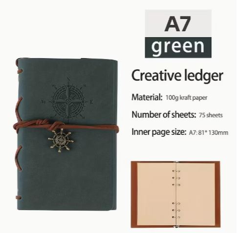 Retro Quartz Pocket Watch, Leather Journal and Pen Gift Set | 3-Piece Set, Kraft Paper Notebook, 80cm Chain Included, Gift Box Included, Vintage Pirate Design