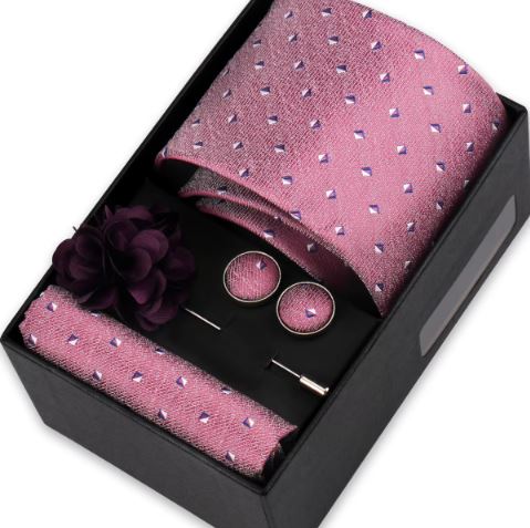 Men's Necktie & Pocket Square Set with Brooch and Cufflinks