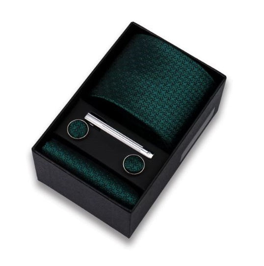 Men's Necktie & Pocket Square Set with Tie Clip and Cufflinks