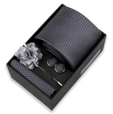 Men's Necktie & Pocket Square Set with Brooch and Cufflinks