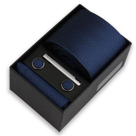 Men's Necktie & Pocket Square Set with Tie Clip and Cufflinks