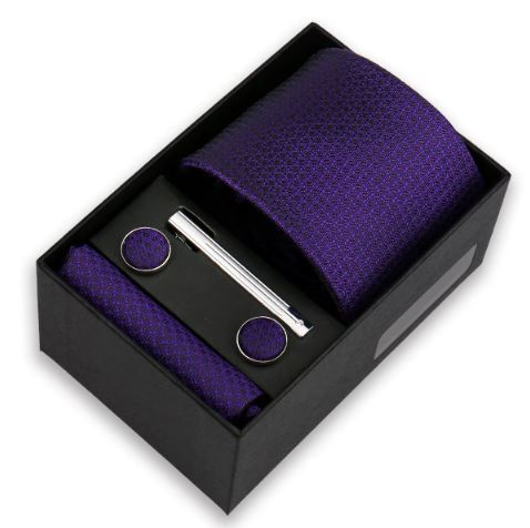 Men's Necktie & Pocket Square Set with Tie Clip and Cufflinks