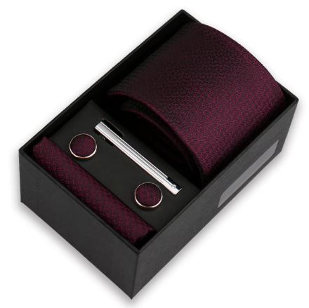 Men's Necktie & Pocket Square Set with Tie Clip and Cufflinks