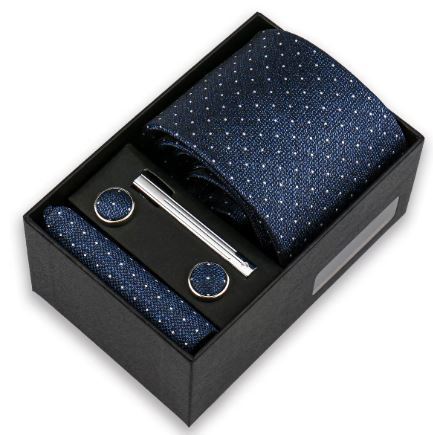 Men's Necktie & Pocket Square Set with Tie Clip and Cufflinks