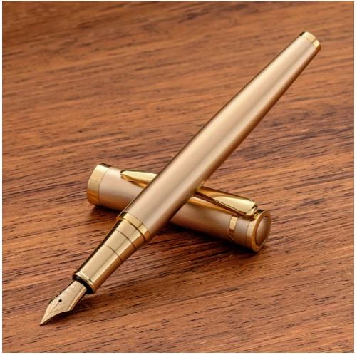 Metal Fountain Pen without Ink, 0.5mm Nib, (Gold Colour) | Gold-Tone Accents, 138 x 12mm Size, 39g Weight, Promotional Writing Pen, Metallic Finish