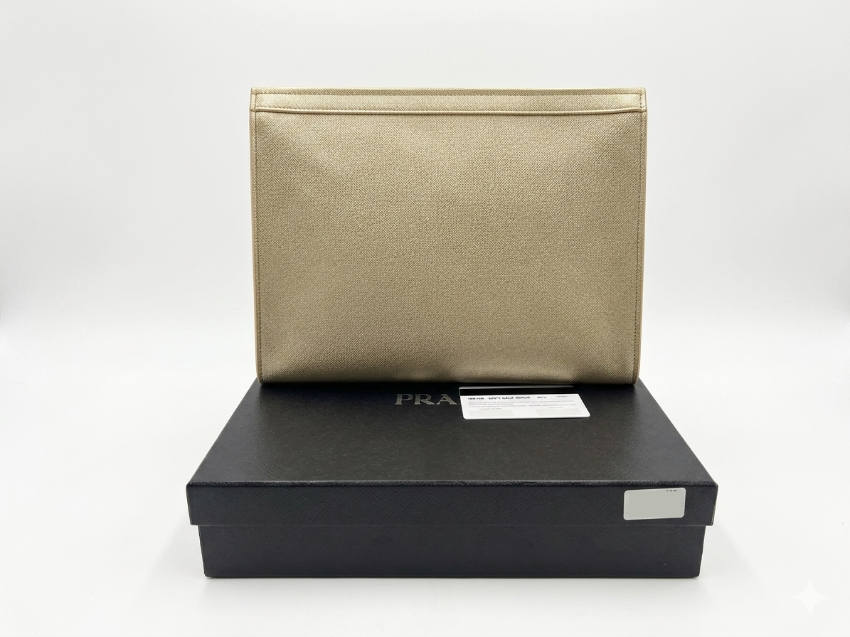 Unisex Gold Textured Leather Pouch