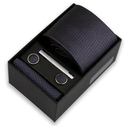 Men's Necktie & Pocket Square Set with Tie Clip and Cufflinks